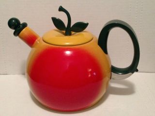 Vintage Copco Apple Whistling Tea Kettle Yellow Red Water Enamel T92