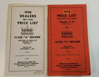 Vintage 1938 Minneapolis Moline Tractor Farm Machinery Price List Catalogs