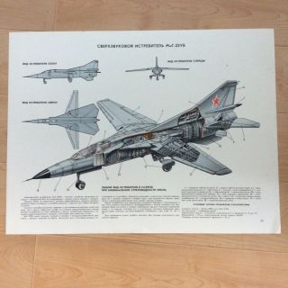Vintage Russian Mig Jet Diagram Poster Cold War Era Propaganda