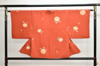 Vintage Silk Kimono Jacket:unique Shibori Poppy Red Camellia@yg71