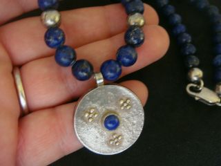 Vintage Designer Natural Lapis Lazuli & Sterling Silver Bead Artisan Necklace