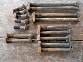 16 Vintage 7/16 Carriage Bolts W/square Nuts Five Different Lengths Bargain