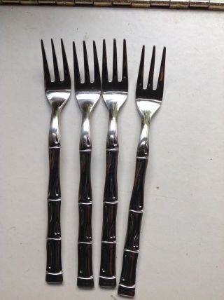 Vintage Exotic Bamboo Stainless Cocktail Forks Korea Set Of 4