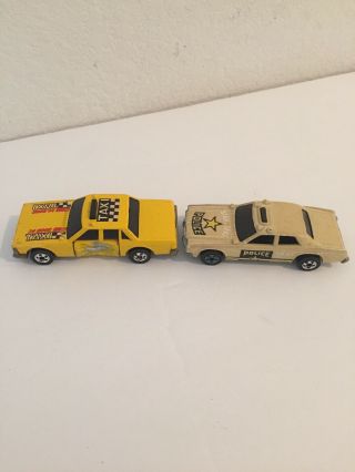 Vintage 1983 Hot Wheels Crack Ups Yellow Taxi Cab And 1977 Star Taxi Police Car