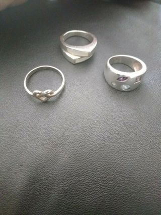 Vintage 3x 925 Sterling Silver Rings - Gem Stone And Mother Of Pearl.