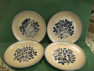 Pfaltzgraff Folk Art Dinner Plates Set Of 4 Usa Vintage 10 1/4 " Diam Flowers