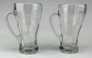 Set Of 2 Vintage Libbey Coca Cola Clear Glass 14.  5 Oz Heavy Handled Mugs