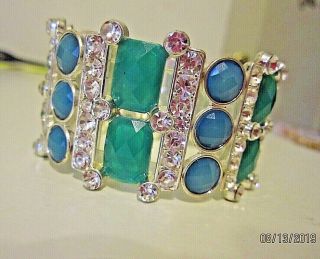 Vtg Art Deco Exotic Emerald Cut & Clear Rhinestone Statement Bangle Bracelet