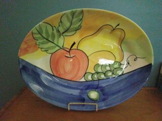 Bella Ceramica Alfresco Large Oval Serving Platter W/stand Fruit Design Vintage