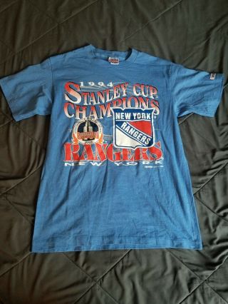 Vintage 1994 York Rangers Stanley Cup Champt Shirt Nhl L Trench Bluestriped