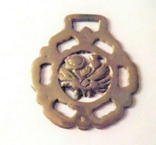 Vtg Horse Harness Brass Medallion Thistle Flower Ornament Saddle Bridle 3.  25 "