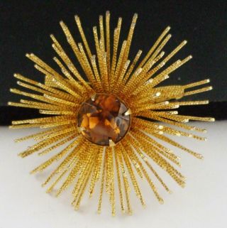 Lovely Vintage Sarah Coventry Domed 3 - D Flower Pin Brooch W/brown Rhinestone