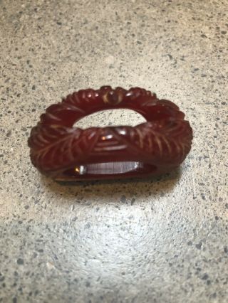 Vintage Cherry Red Carved Bakelite Scarf Belt Sash Clip