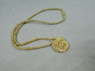 Vintage Art Deco Carved Celluloid Rose Pendant And Necklace.