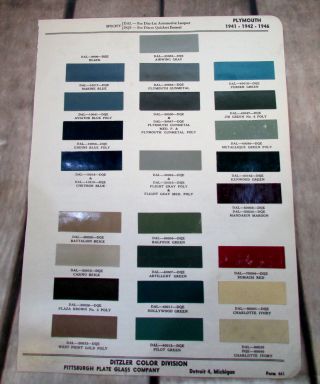 Vintage 41 42 46 Plymouth Paint Chips Color Chart Brochure Guide W/extras