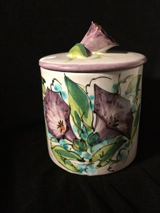 Petite Jam Condiment Jar Made In Italy Vintage Hand Painted Purple Flowers
