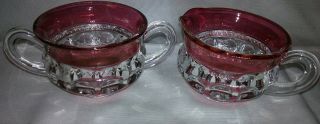 Vintage Tiffin Kings Crown Ruby Red Cranberry Flash Thumbprint Sugar/creamer Set