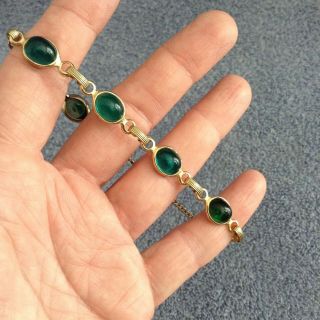 Vintage Green Glass Scarab Moonstone Style Bracelet Safety Chain Wear