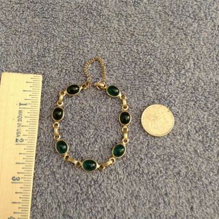 Vintage Green Glass Scarab Moonstone Style Bracelet SAFETY CHAIN Wear 4