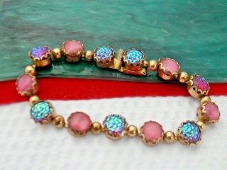 Vintage Gold Tone Pink & Ab Cabochon Bracelet