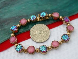 Vintage Gold Tone Pink & AB cabochon Bracelet 2