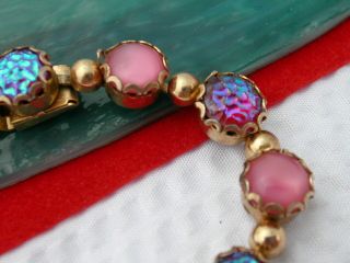 Vintage Gold Tone Pink & AB cabochon Bracelet 3
