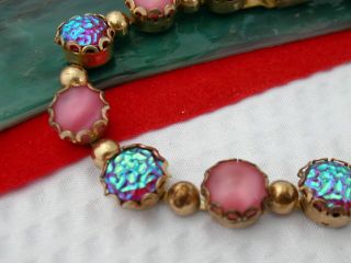 Vintage Gold Tone Pink & AB cabochon Bracelet 5