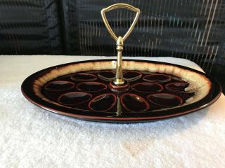Vintage Ceramic Drip Glaze With Handle Deviled Egg Plate Platter Holds 12 Eggs