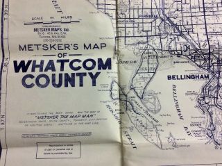 Vintage Metsker’s Map Whatcom County 24x55 Bellingham Wa Blaine