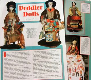 13p History Article,  Pics - Antique English German Pedlar Peddler Dolls