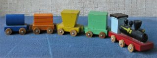 VINTAGE 5 PIECE WOODEN TRAIN SET MAGNETIC SHACKMAN MADE IN JAPAN 1957 3