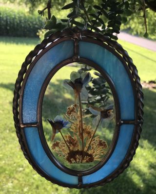 Vintage Stained Glass And Pressed Flowers Sun Catcher