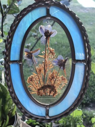 Vintage Stained Glass And Pressed Flowers Sun Catcher 4