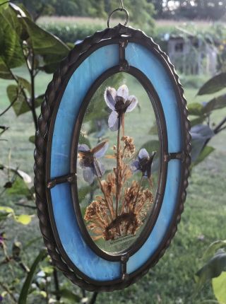 Vintage Stained Glass And Pressed Flowers Sun Catcher 5