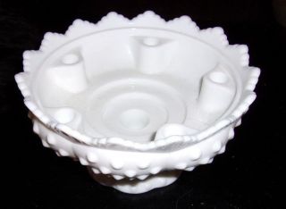 Vintage Fenton White Milk Glass Hobnail 6 3/4 " Candle Bowl Marked On Bottom