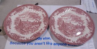 2 Vintage Churchill England The Brook 10” Pink Dinner Plates