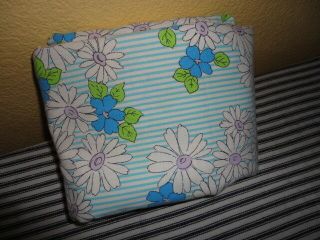 Utica Vintage Retro Groovy Floral Blue Lilac Green Stripe Full Fitted Sheet 8 "