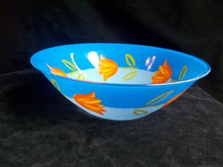 Vintage Luminarc Melys Azur Lg Cobalt Blue Glass Bowl W/tulips,  Measures 10 1/2 "