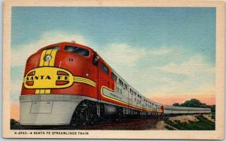 Vintage Railroad Postcard " A Santa Fe Streamlined Train " Fred Harvey Linen C1951