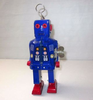 Vintage Tin Wind Up Navy Blue Space Robot Ms 403 China