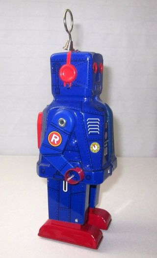 VINTAGE TIN WIND UP NAVY BLUE SPACE ROBOT MS 403 CHINA 4