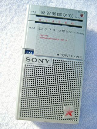 Vintage Sony Icf - 17 Pocket Portable Am/fm Radio Silver 2 Band Receiver