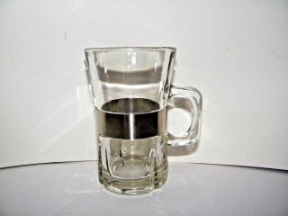 Coffee/ Espresso Glass Mug W/ Stainless Steel Band 4 1/2 " Tall Set Of 4 Vtg Euc