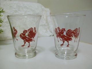 Set 2 Vintage Libbey Red Rooster Juice Shot Drinking Glasses Retro Euc