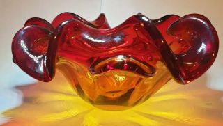 Vintage Retro 1970s Murano Sommerso Freeform Art Glass Bowl Mid Century