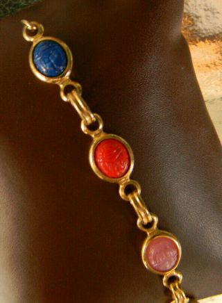 Vintage Multi Color Stones Scarab Bracelet Goldtone 6.  5 "
