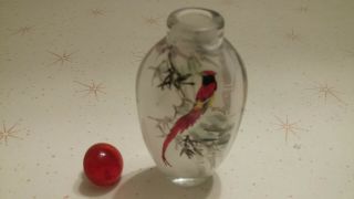 Vintage Chinese Reverse Painted Glass Snuff Bottle 2 Sided Bird Theme 4
