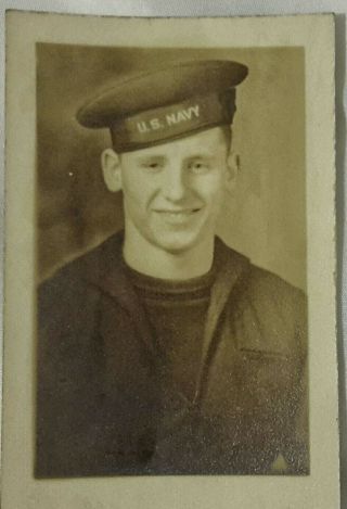Vintage Old Wwii Era Photo Of Handsome Man James Allen Us Navy On Cap Uniform