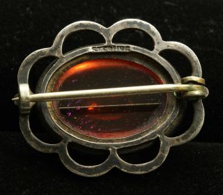 Vintage Art Deco Sterling Silver Small Dragon ' s Breath Glass Flower Brooch Pin 3