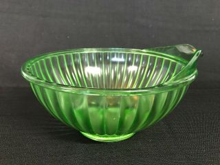 Tg120 Vtg Green Depression Glass 8 " Mixing Bowl Spout Ribbed